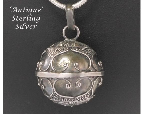 Harmony Ball Sterling Silver Antiqued Traditional Heart Motifs - Click Image to Close